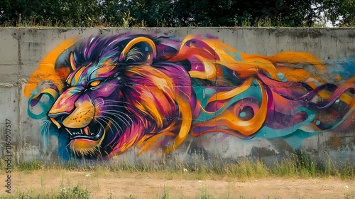 Vibrant Lion Graffiti Mural: A Masterpiece of Urban Art