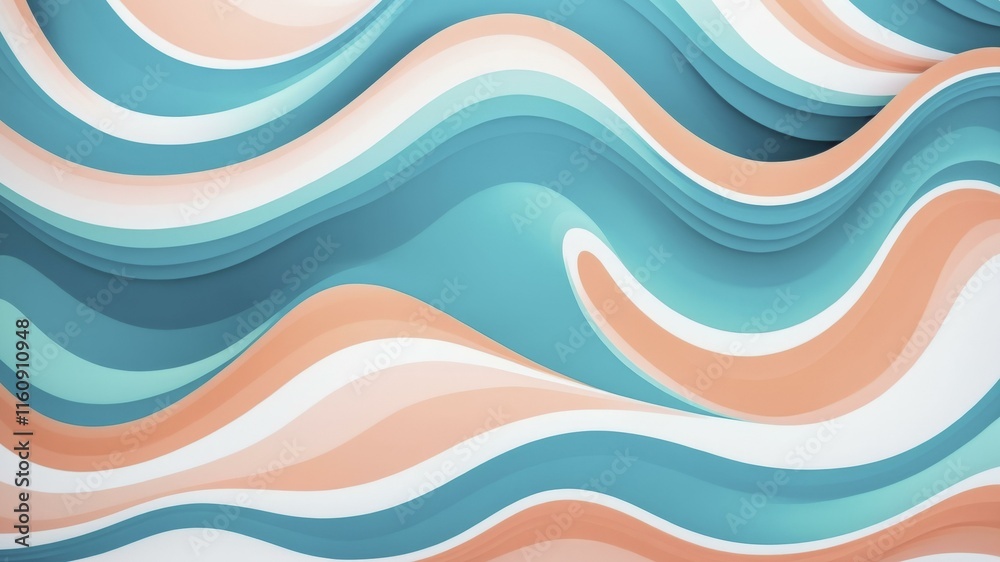 Digital artwork featuring smooth, undulating waves in shades of blue with peachy-orange accents.