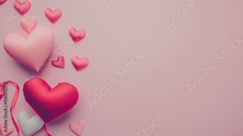 Pink Hearts on Minimal Background – Valentine's Flat Lay with Negative Space