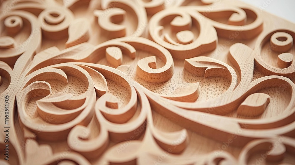 Intricate Wood Carving Design with Elegant Swirls and Flourishes, Captured in Natural Light to Highlight Fine Detail and Craftsmanship Intricate Wood Carving Design with Elegant Swirls and Flourishes, Captured in Natural Light to Highlight Fine Detail and Craftsmanship