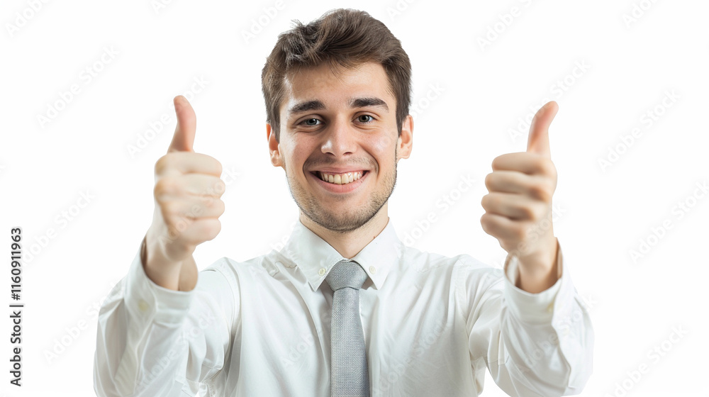 An employee who is enthusiastic about a new partnership. on an isolated white background, object focused, png, stock image, hd quality
