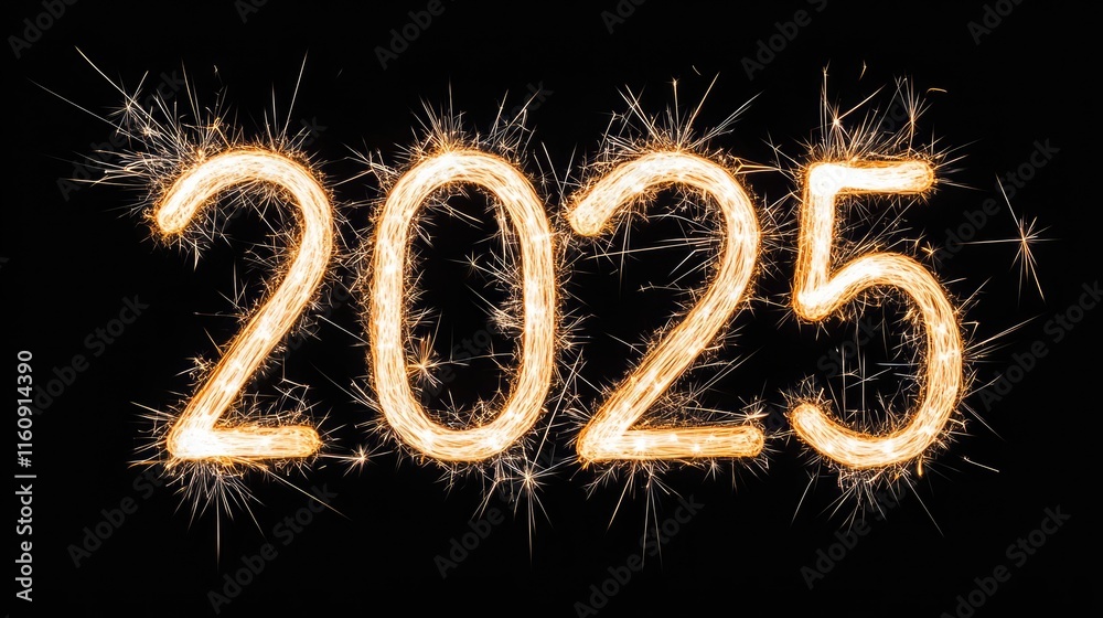 New Year Celebration 2025 with Sparkler Fireworks in Dark Background Signifying Hope and Fresh Beginnings for the Coming Year