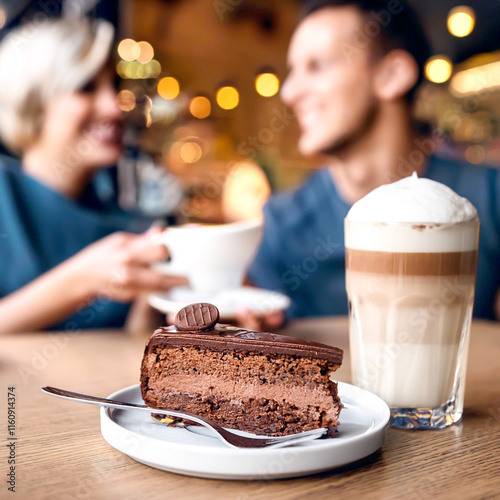 Schokoladenkuchen mit Kaffee im Cafe 