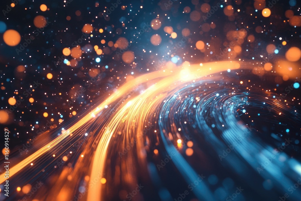 Fototapeta premium Vibrant light trails swirl through dark space, creating dynamic