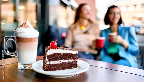 Schwarzwälderkirschtorte mit Kaffee im Cafe  photo