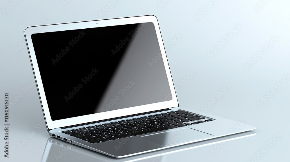 Modern Silver Laptop with Empty Screen Set on a Minimalist Surface for Technology, Workspace, or Design Concepts in a Clean Environment Modern Silver Laptop with Empty Screen Set on a Minimalist Surface for Technology, Workspace, or Design Concepts in a Clean Environment