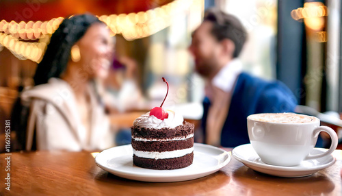 Schwarzwälderkirschtorte mit Kaffee im Cafe  photo