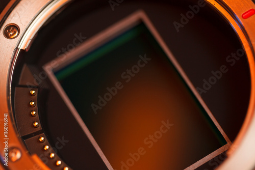 Close up on a mirrorless camera full frame sensor.
