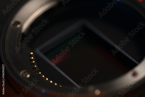 Close up on a mirrorless camera full frame sensor. photo