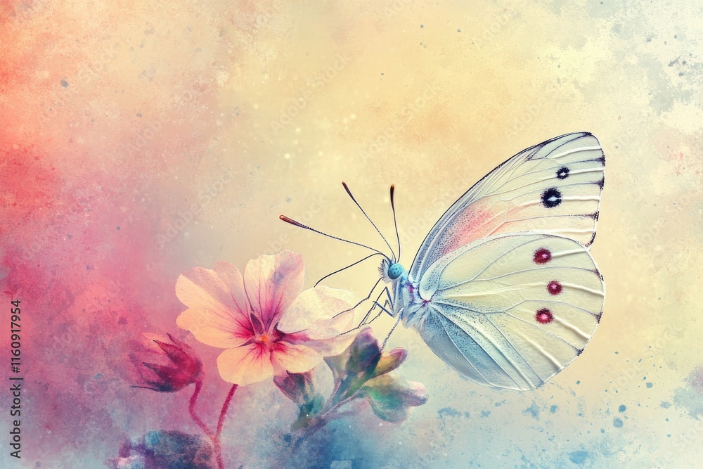 Obraz premium Delicate butterfly perched on vibrant flower, surrounded by soft