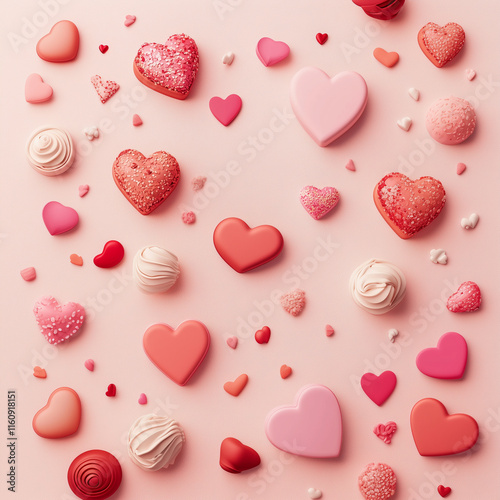Heart-Shaped Candy and Sweets on Minimal Background – Elegant Valentine's Day Treats Illustration