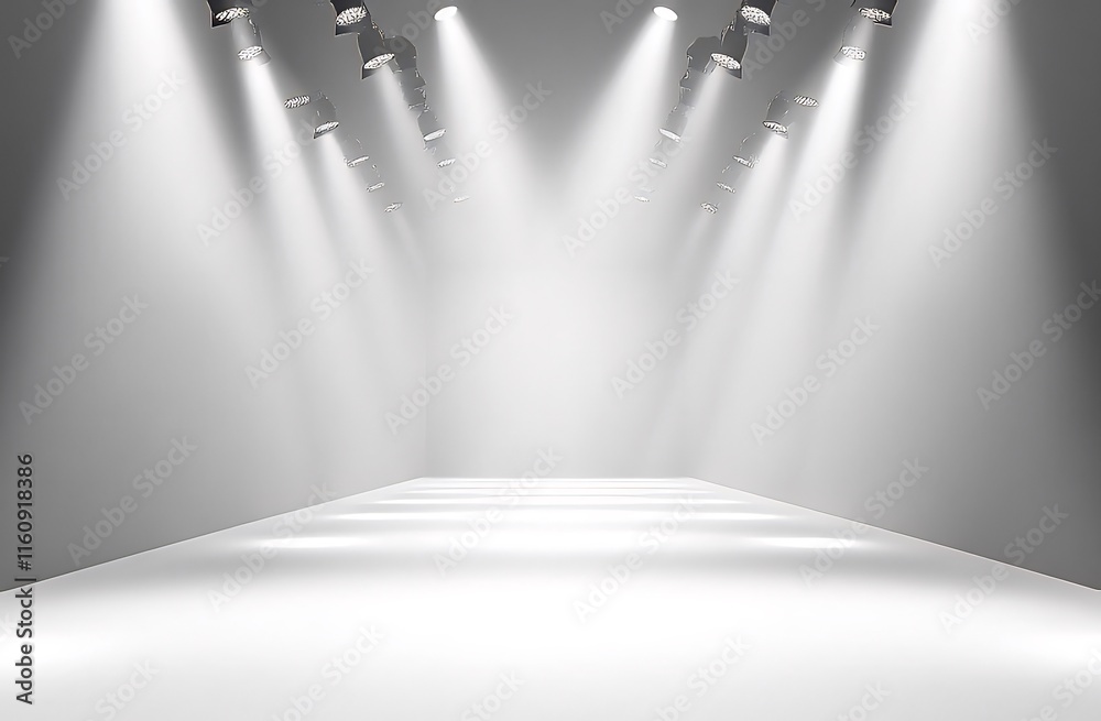Empty runway with spotlights, ready for a fashion show or product launch.