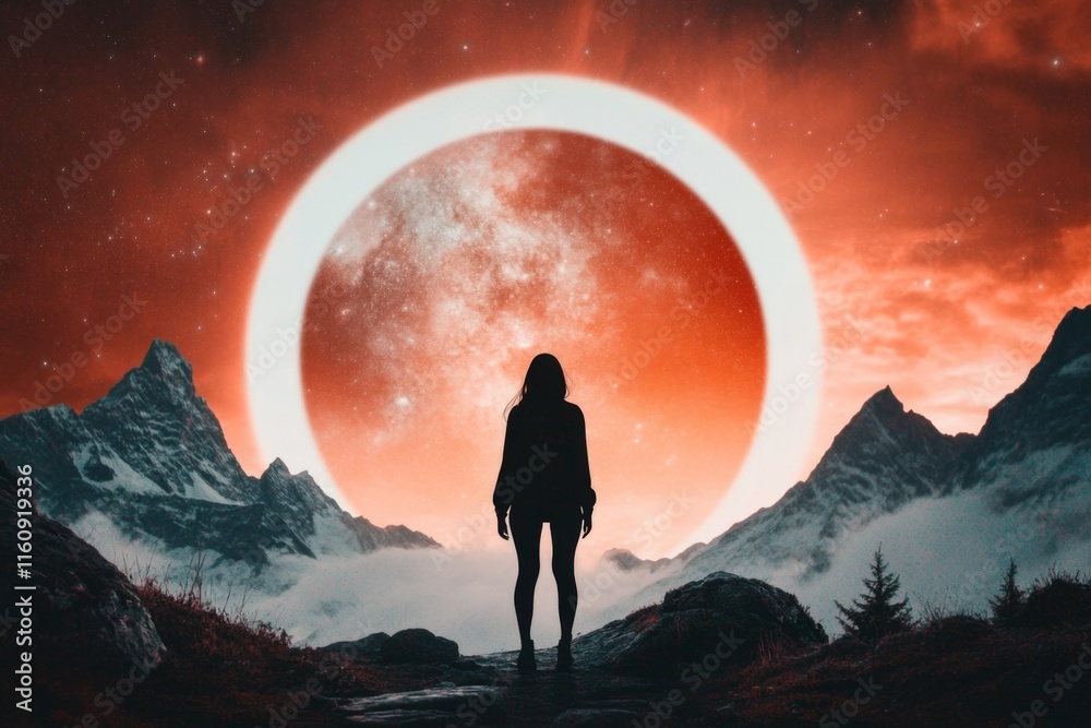 A surreal image of a person standing on a bridge made of light, stretching into the cosmos, representing creative exploration A surreal image of a person standing on a bridge made of light, stretching into the cosmos, representing creative exploration