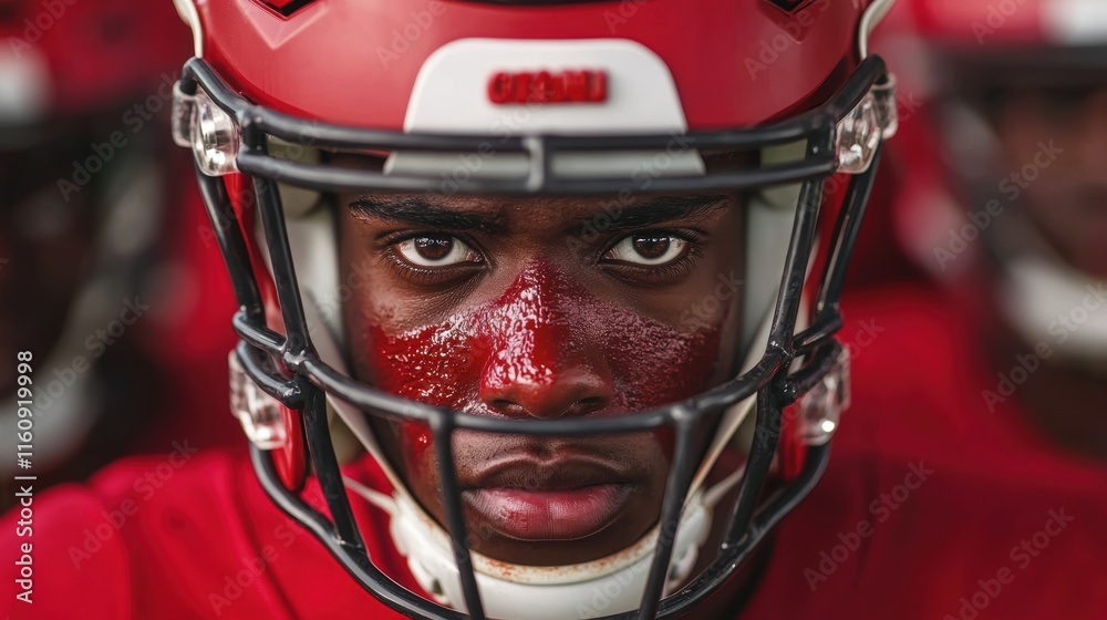 Intense Portrait of Football Player Ready for Action on the Field