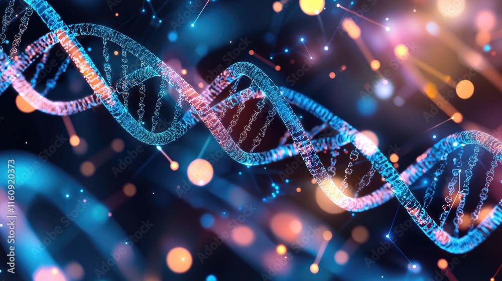 Dynamic representation of DNA double helix structure showcasing molecular biology concepts and scientific research in a vibrant, colorful environment Dynamic representation of DNA double helix structure showcasing molecular biology concepts and scientific research in a vibrant, colorful environment