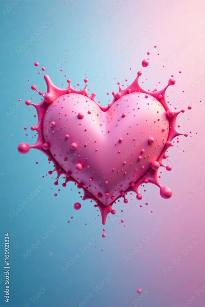 Soft pink heart splashes against a gradient blue background with subtle texture, background, soft Soft pink heart splashes against a gradient blue background with subtle texture, background, soft