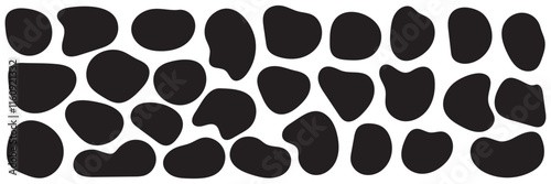 Blob shape vector illustration set. Random blob shapes. Organic black blobs of irregular shape. Abstract blotch, inkblot and pebble silhouettes, simple liquid. Vector illustration.