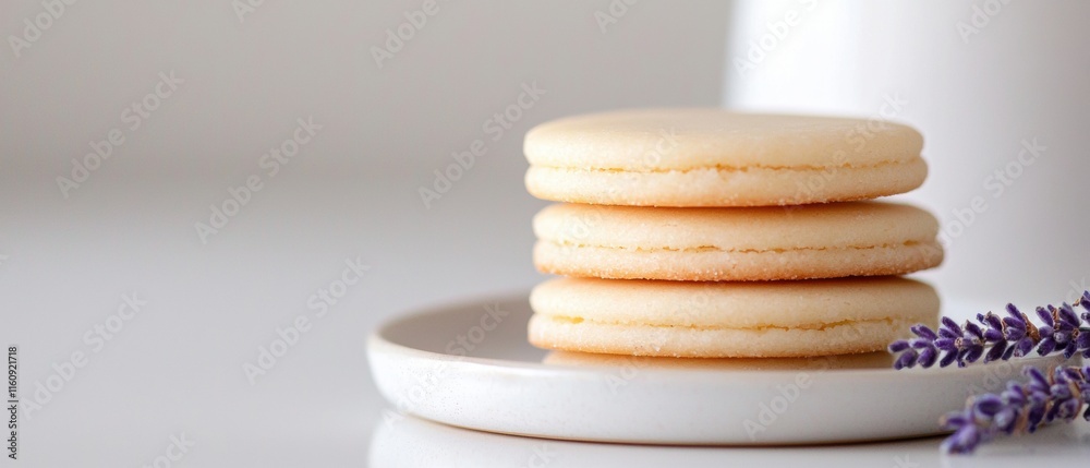 Three cookies stacked on top of each other on a white plate Three cookies stacked on top of each other on a white plate