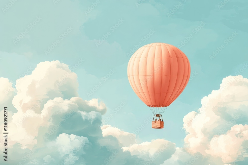 Fototapeta premium Colorful hot air balloon floats serenely among fluffy clouds and