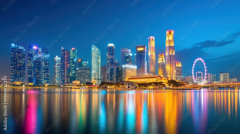 Fototapeta premium High-tech city with virtual conference projections