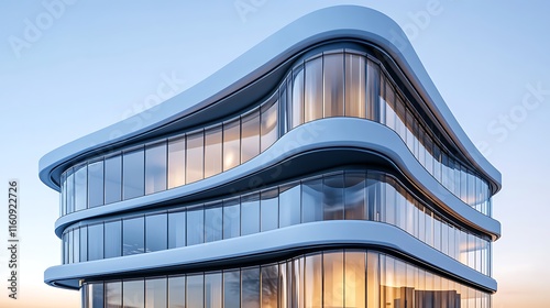 Glass Walled Office Building with Curves Captured in High Resolution Photography
