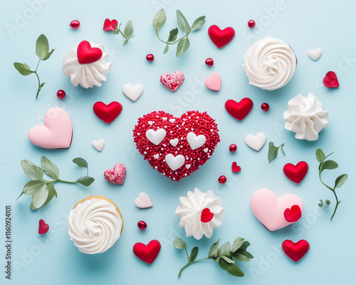 Heart-Shaped Candy and Sweets on Minimal Background – Elegant Valentine's Day Treats Illustration