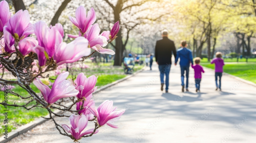 Golden spring blossoms on tree branches in a sunlit park, with a scenic path lined with tall trees creating a serene atmosphere. Golden spring blossoms on tree branches in a sunlit park, with a scenic path lined with tall trees creating a serene atmosphere.
