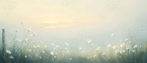 peaceful wildflower scene in soft focus, capturing delicate blooms and gentle light