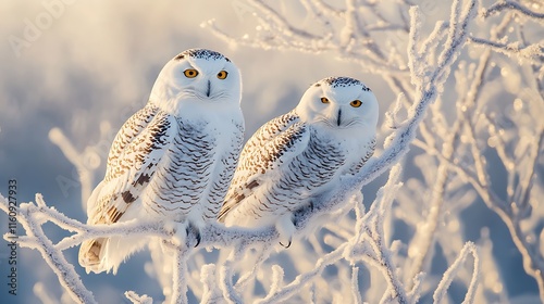 Majestic Snowy Owls in Winter Wonderland
