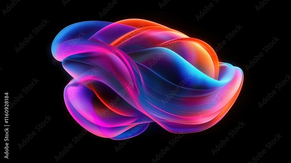 Obraz premium mesmerizing 3d rendered abstract composition with flowing iridescent ribbons creating hypnotic motion effect in neon colors on dark background