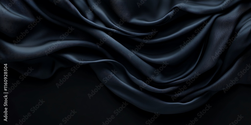 Fototapeta premium Dark blue fabric, elegant waves, luxurious silk texture background.