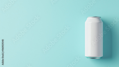 A white can mockup on a vibrant turquoise background, creating a bold and eye-catching visual for beverage packaging presentations