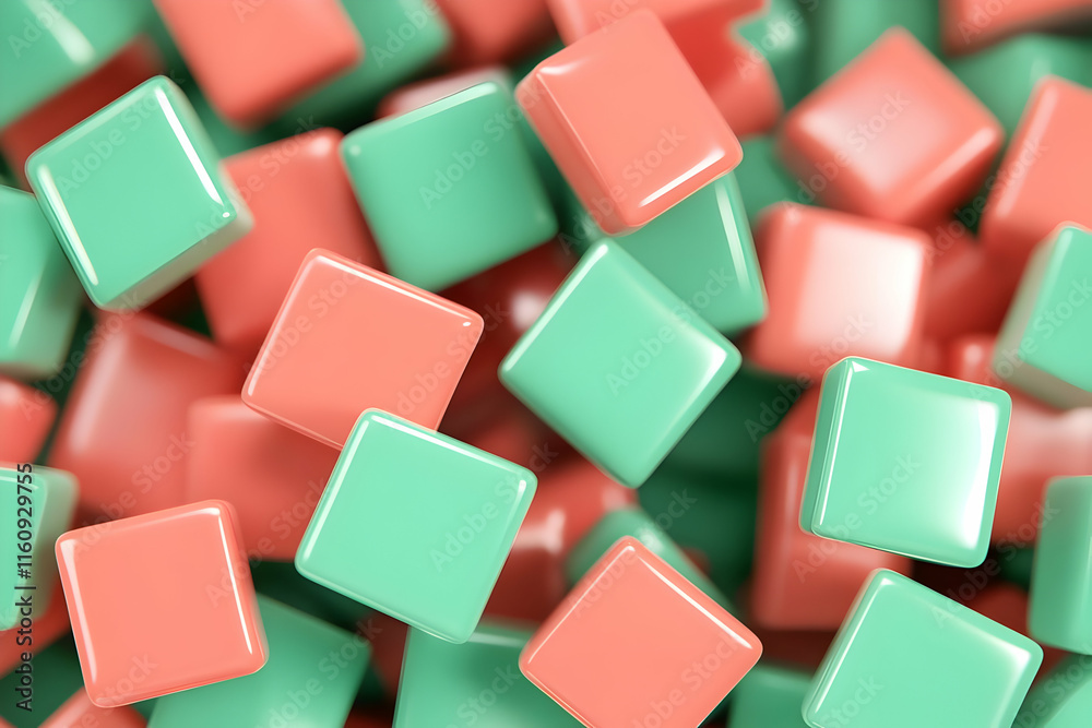 Abstract 3D Render Coral Mint Cubes Abstract 3D Render Coral Mint Cubes