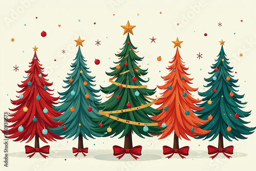 colorful christmas trees often beautifully illustrated festive decorations holiday cards
