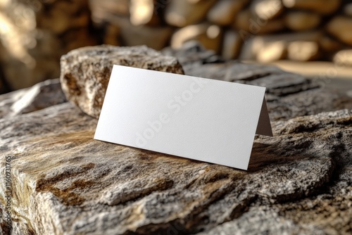 Blank card displayed on a rustic stone background suitable for creative projects or presentations