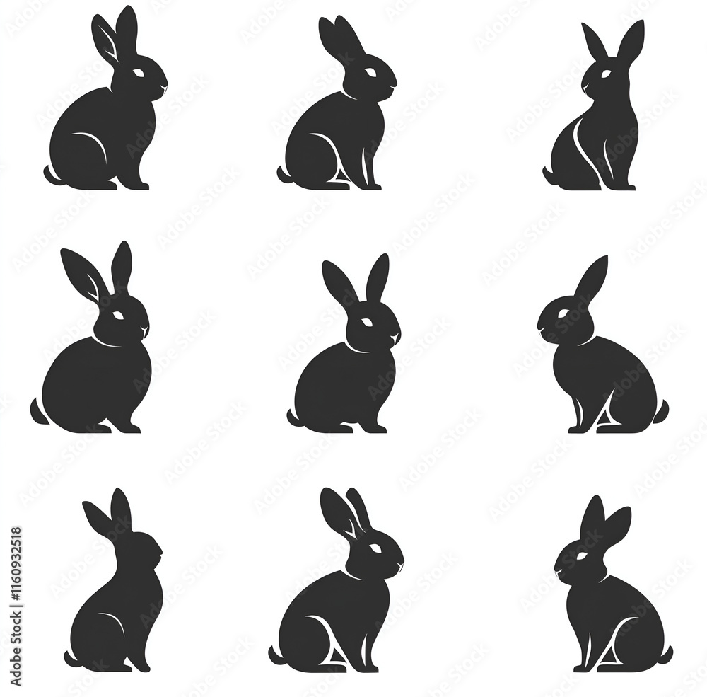 Fototapeta premium set of rabbits silhouettes on white