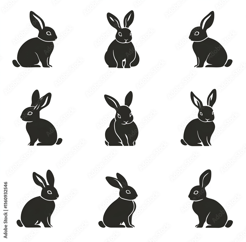 Fototapeta premium set of rabbits silhouettes on white
