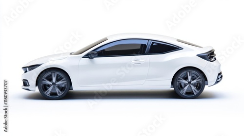 modern white hatchback car model with sleek design features showcased in professional studio setting on pure white background