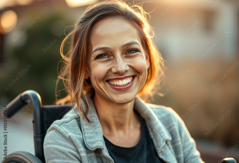 Portrait of a happy disabled woman with a warm glow Portrait of a happy disabled woman with a warm glow