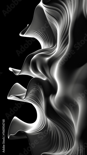 Abstract black and white flowing shapes with smooth, organic curves, perfect for backgrounds.