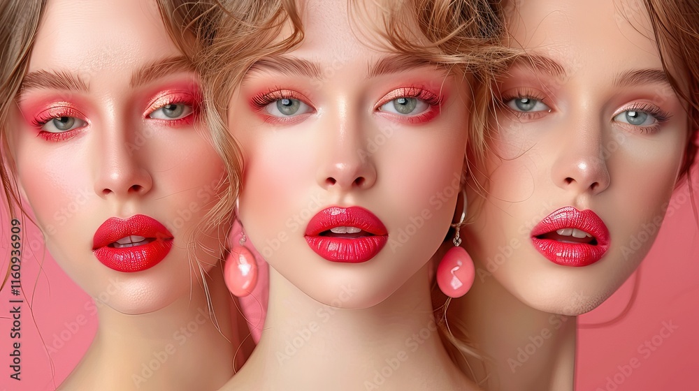 Close-up of a beauty model's face, showcasing makeup artistry and radiant skincare. Close-up of a beauty model's face, showcasing makeup artistry and radiant skincare.