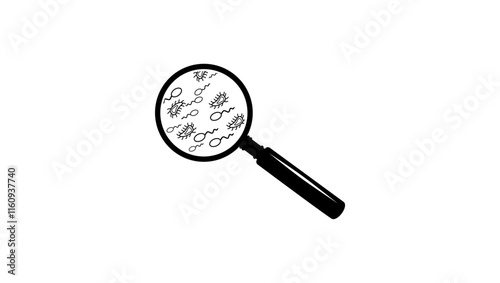 bacteria in magnifying glass, black isolated throat silhouette