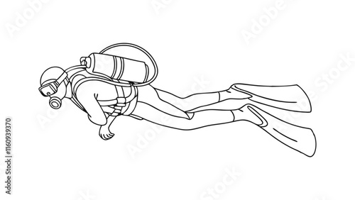 Professional Scuba Diver line art Vector Illustration