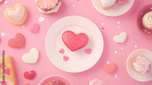 Heart-Shaped Candy and Sweets on Minimal Background – Elegant Valentine's Day Treats Illustration