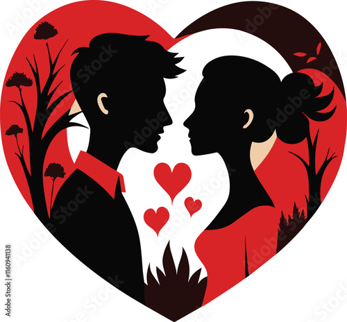 couple on a date on valentines day with a heart vector dating fiancé love proposal cute