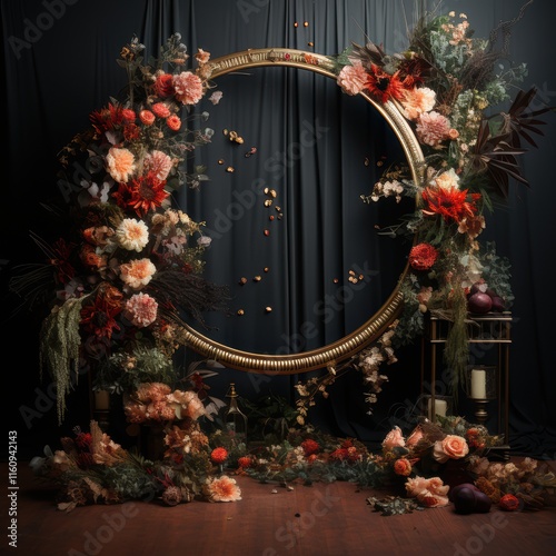 Floral ring on a black background digital backdrop