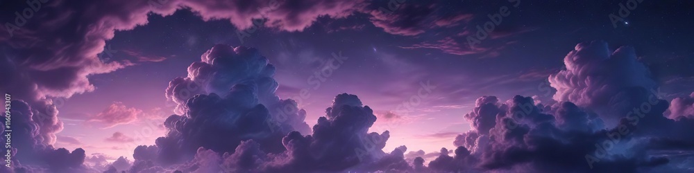 Obraz premium Softly glowing clouds in a midnight blue sky with subtle purple hues, ethereal, darkening, dreamy