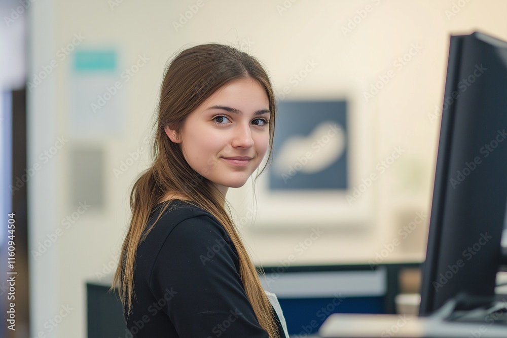 young woman Receptionist, system administration young woman Receptionist, system administration