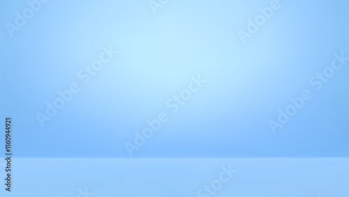 Empty studio background with smooth gradient transition from light to darker blue tones. Professional minimalist backdrop surface for product promotion, digital compositions or presentation mockup.