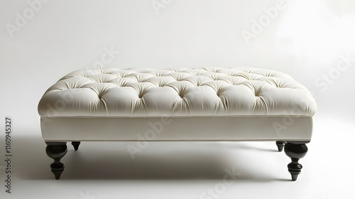 Elegant off white tufted ottoman on dark legs photo